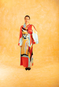 Anaya Silky Satin Printed Robe - Isimi Print - Blue