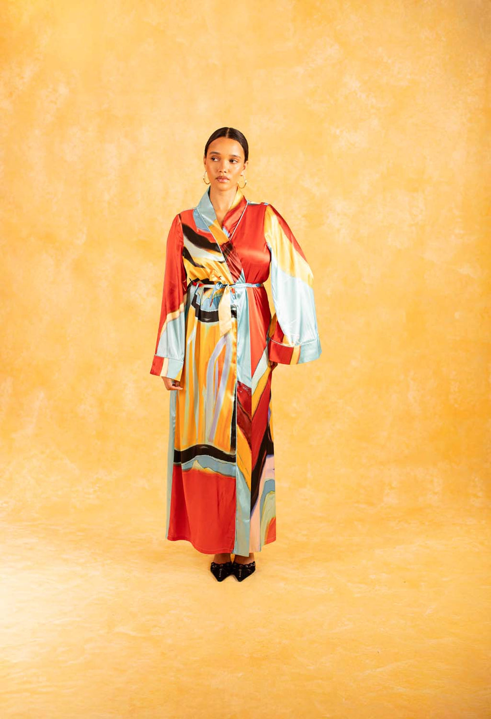 Anaya Silky Satin Printed Robe - Isimi Print - Blue