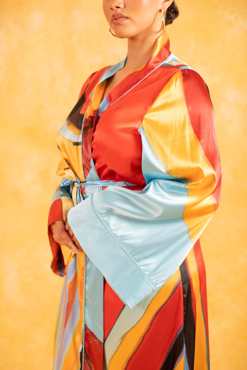 Anaya Silky Satin Printed Robe - Isimi Print - Blue