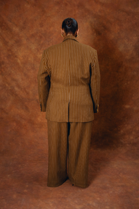 Robyn Double-Breasted Pinstripe Blazer - Caramel