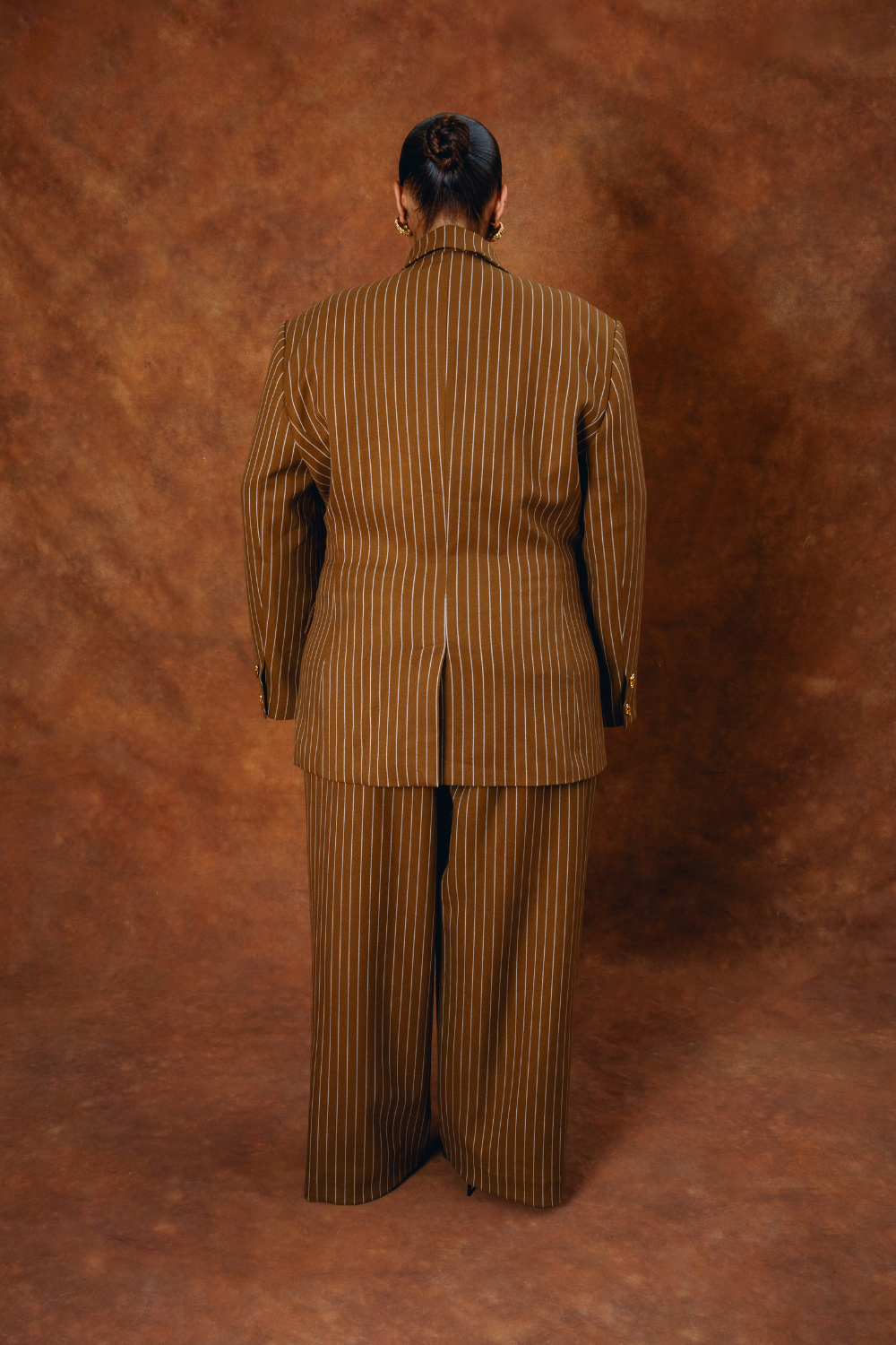 Robyn Double-Breasted Pinstripe Blazer - Caramel