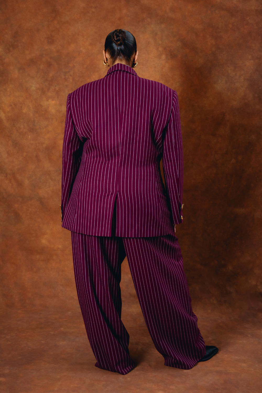 Robyn Double-Breasted Pinstripe Blazer - Bordeaux