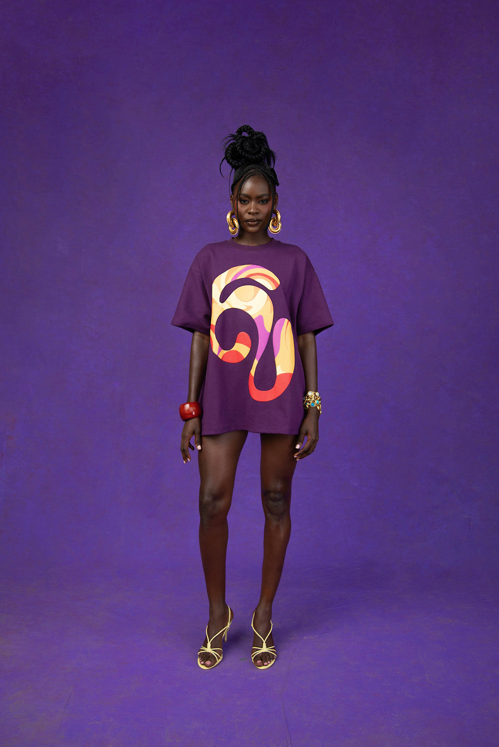 Kaili Oversized Cotton Logo Printed T-Shirt - Purple