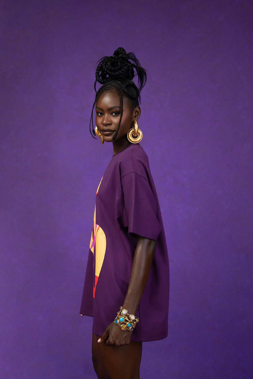 Kaili Oversized Cotton Logo Printed T-Shirt - Purple