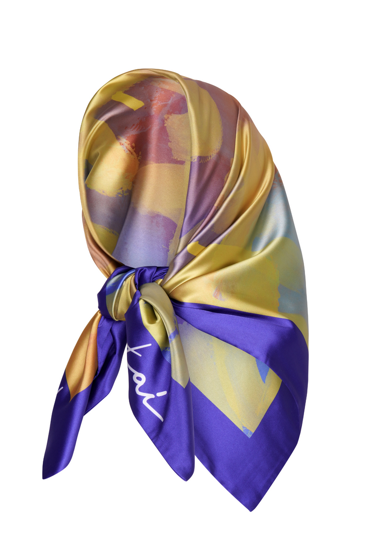 Elysia Silky Satin Scarf - Ayo Print - Yellow