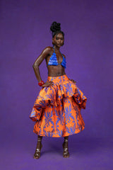 Adeola Printed Brocade Bubble  Skirt - Orange