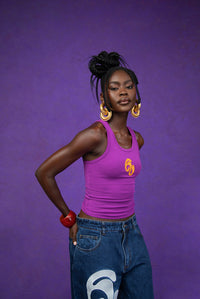 Nao Cotton Logo Embroidered Racer Back Vest Top - Purple