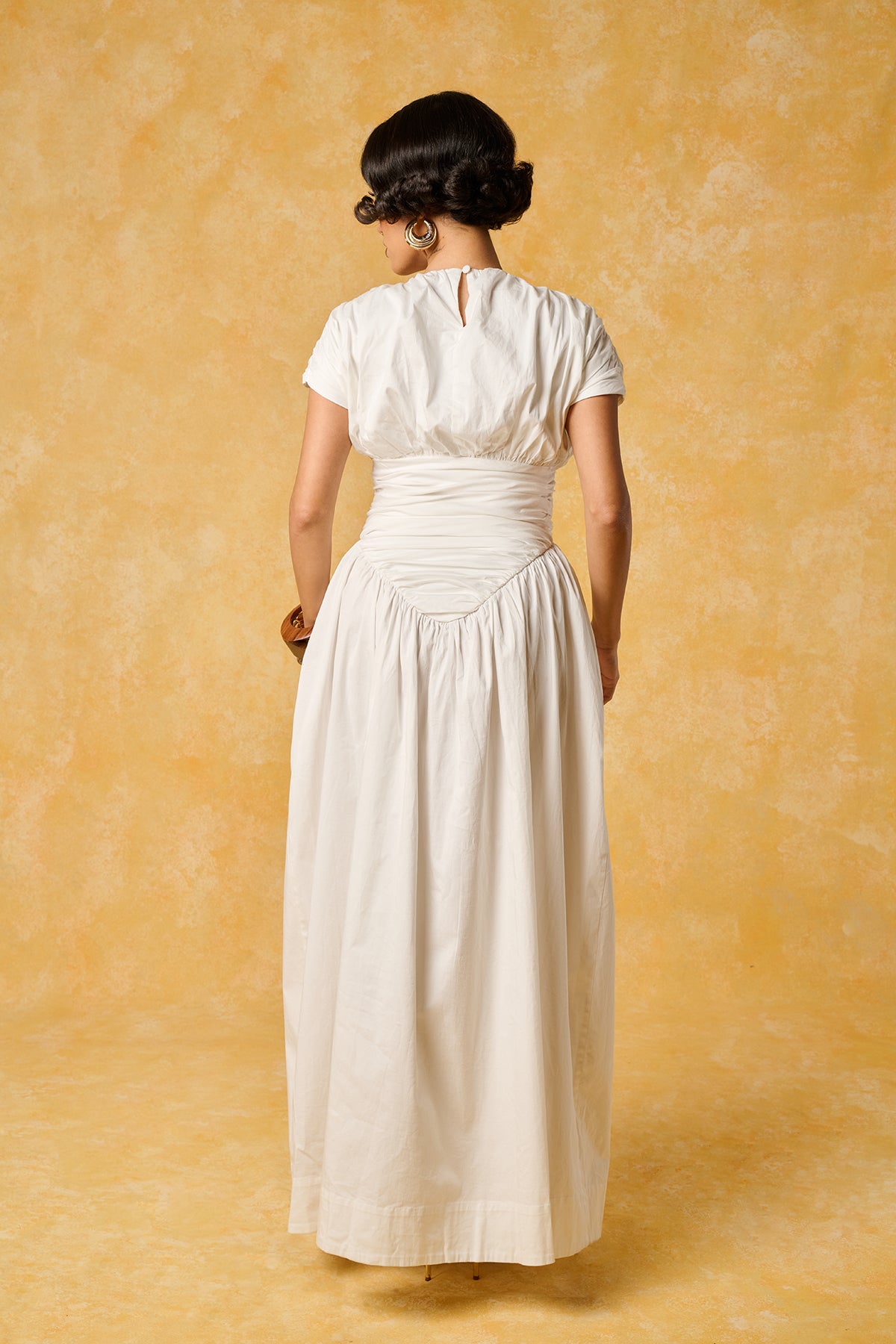 Adesuwa Ruched Cotton Long Dress - White