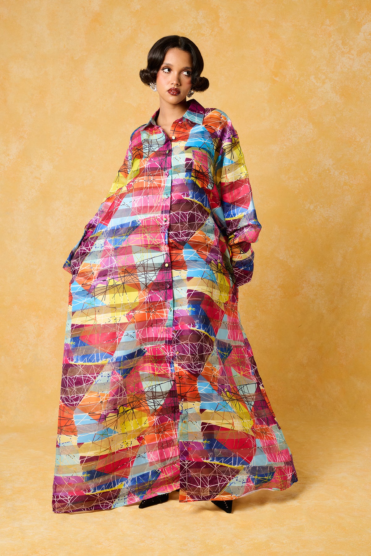 Amira Technical Organza Oversized Long Sleeve Shirt Dress – Kai Collective