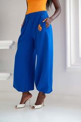 Kaia Logo Embroidered Cotton Parachute Sweatpants - Cobalt