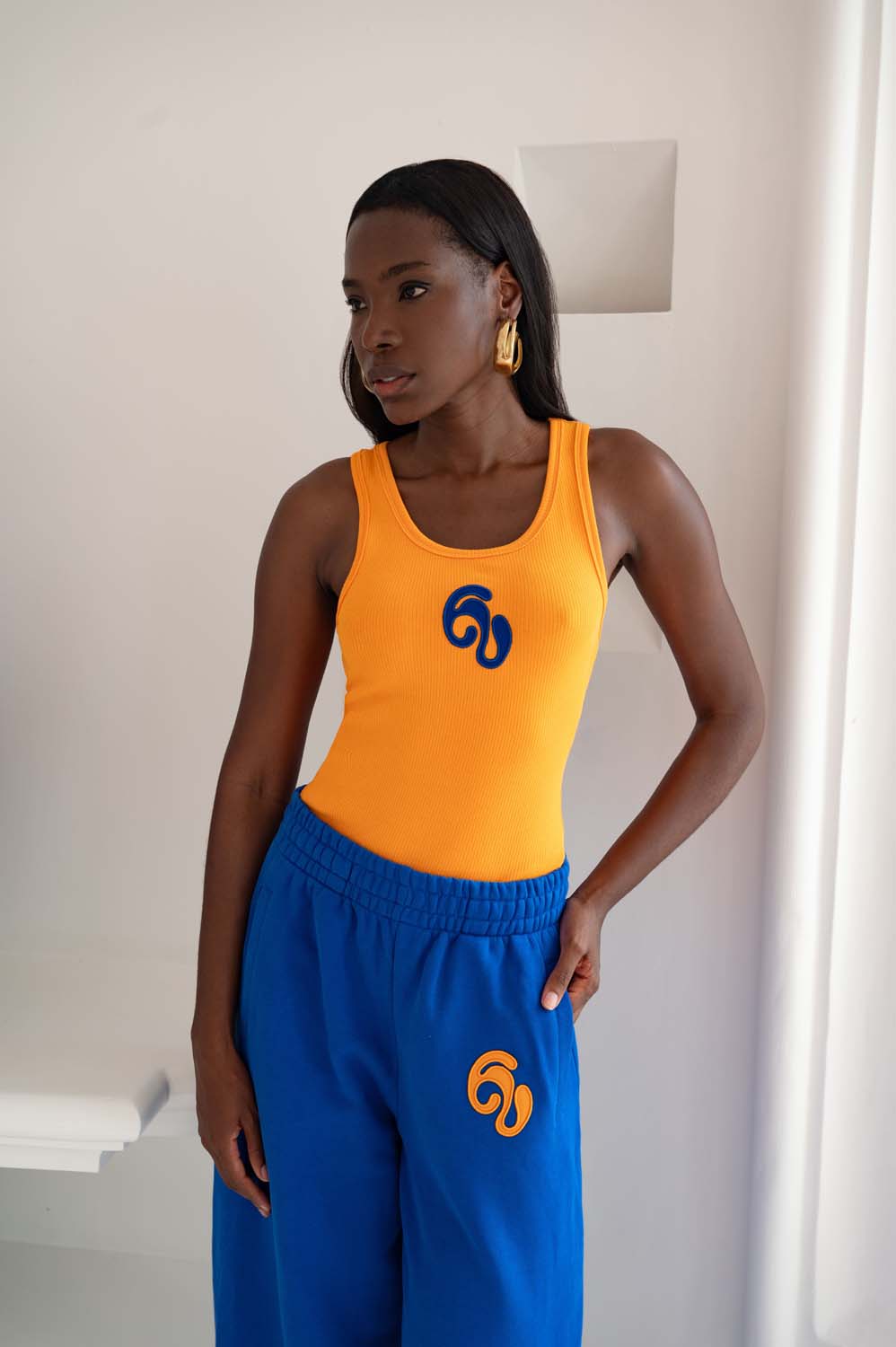 Nao Cotton Logo Embroidered Racer Back Vest Top - Orange