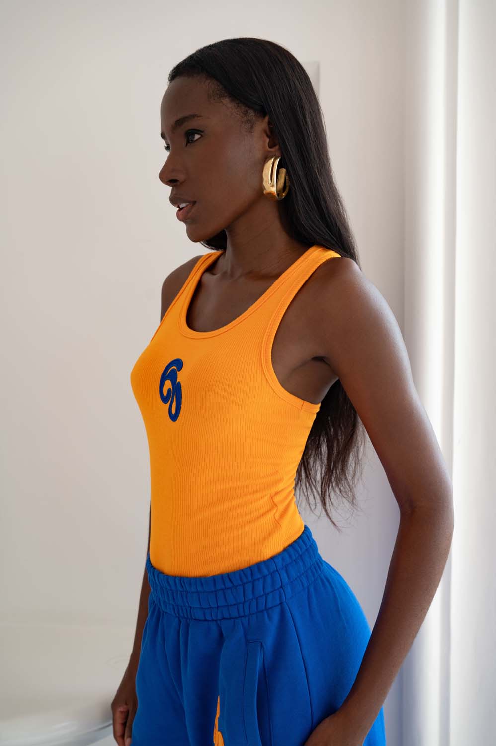 Nao Cotton Logo Embroidered Racer Back Vest Top - Orange