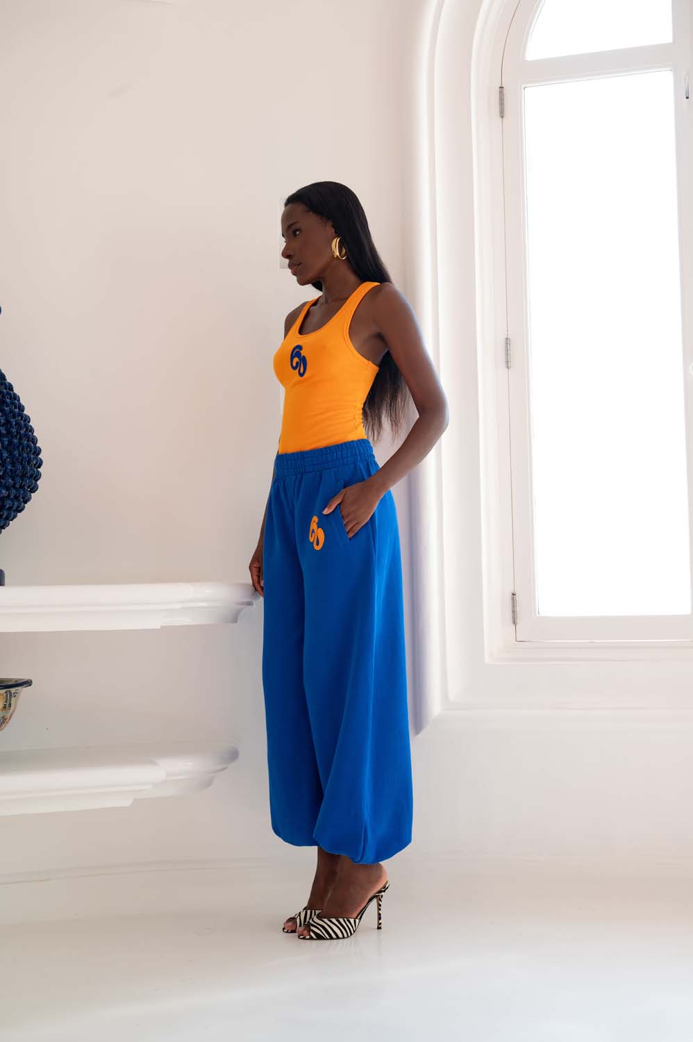 Kaia Logo Embroidered Cotton Parachute Sweatpants - Cobalt