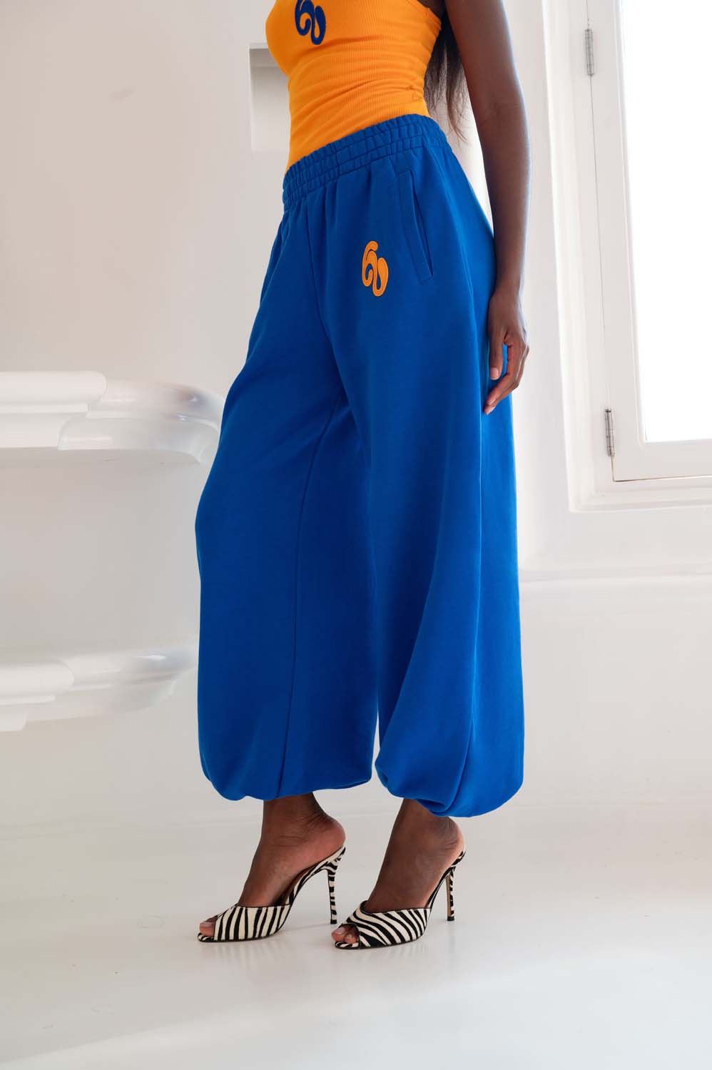 Kaia Logo Embroidered Cotton Parachute Sweatpants - Cobalt