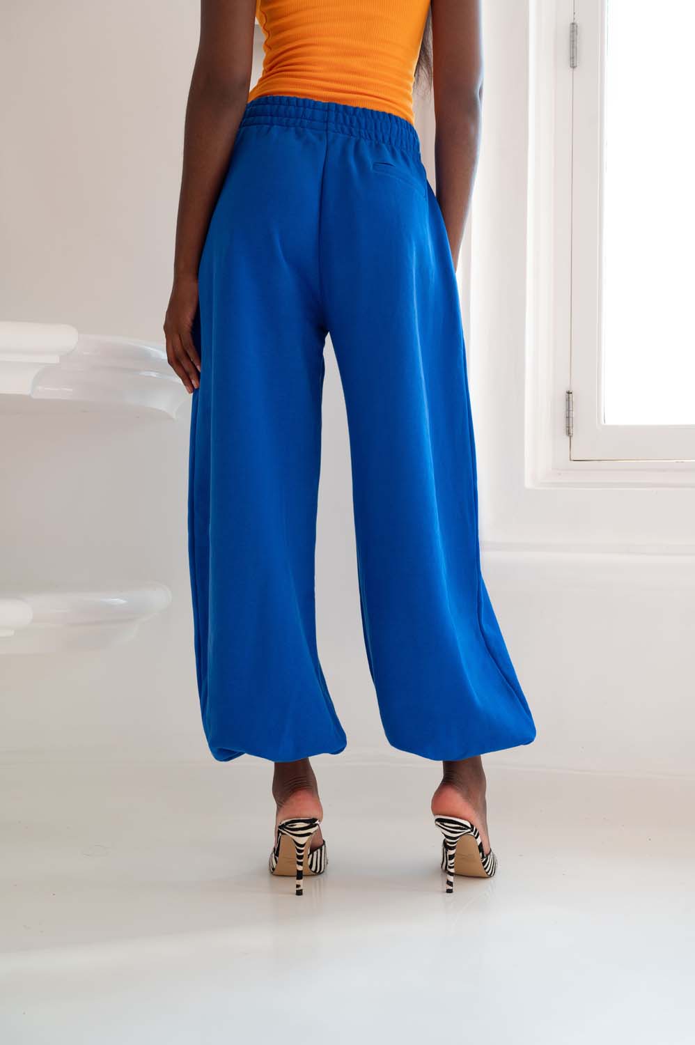 Kaia Logo Embroidered Cotton Parachute Sweatpants - Cobalt