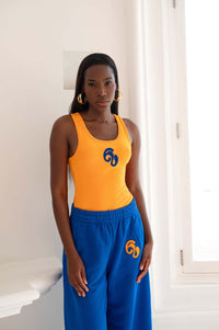 Nao Cotton Logo Embroidered Racer Back Vest Top - Orange