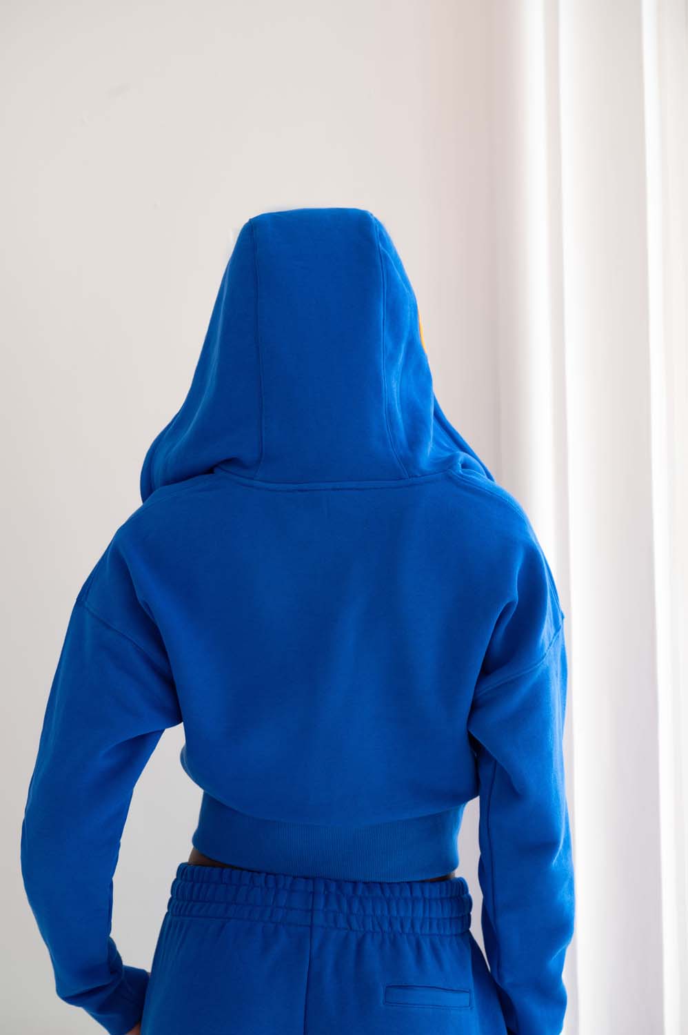 Kaia Logo Embroidered Cotton Zip Up Sweatshirt Cropped Hoodie - Cobalt