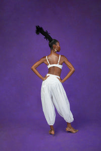 Noore Cotton Parachute Logo Embroidered Trousers - White