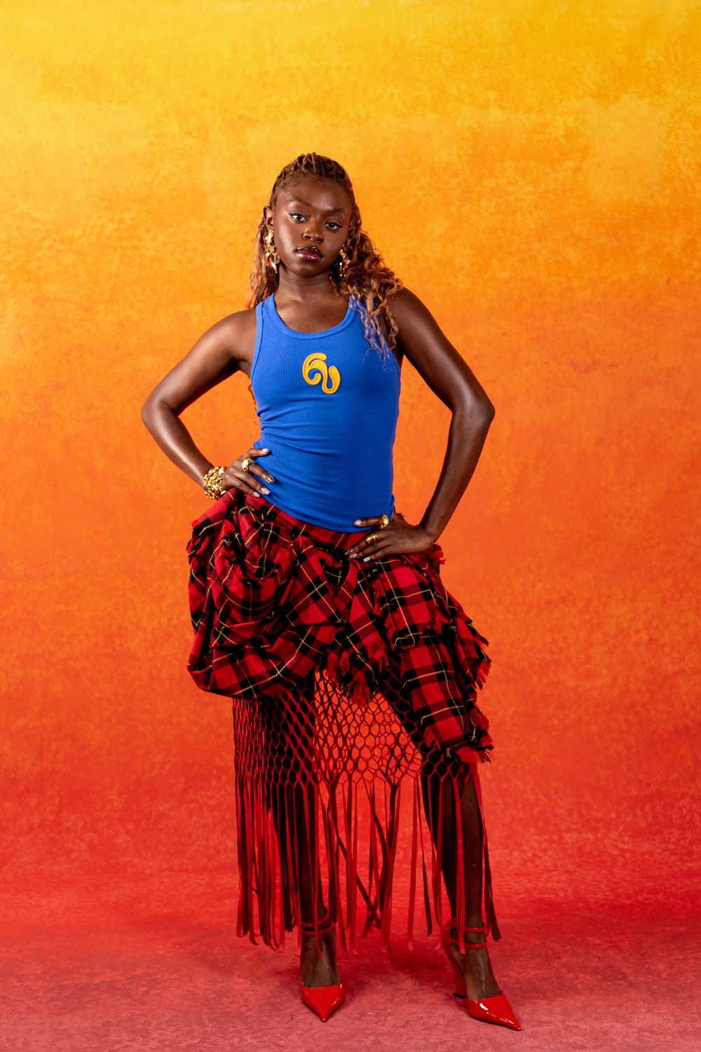 Nao Cotton Logo Embroidered Racer Back Vest Top - Cobalt