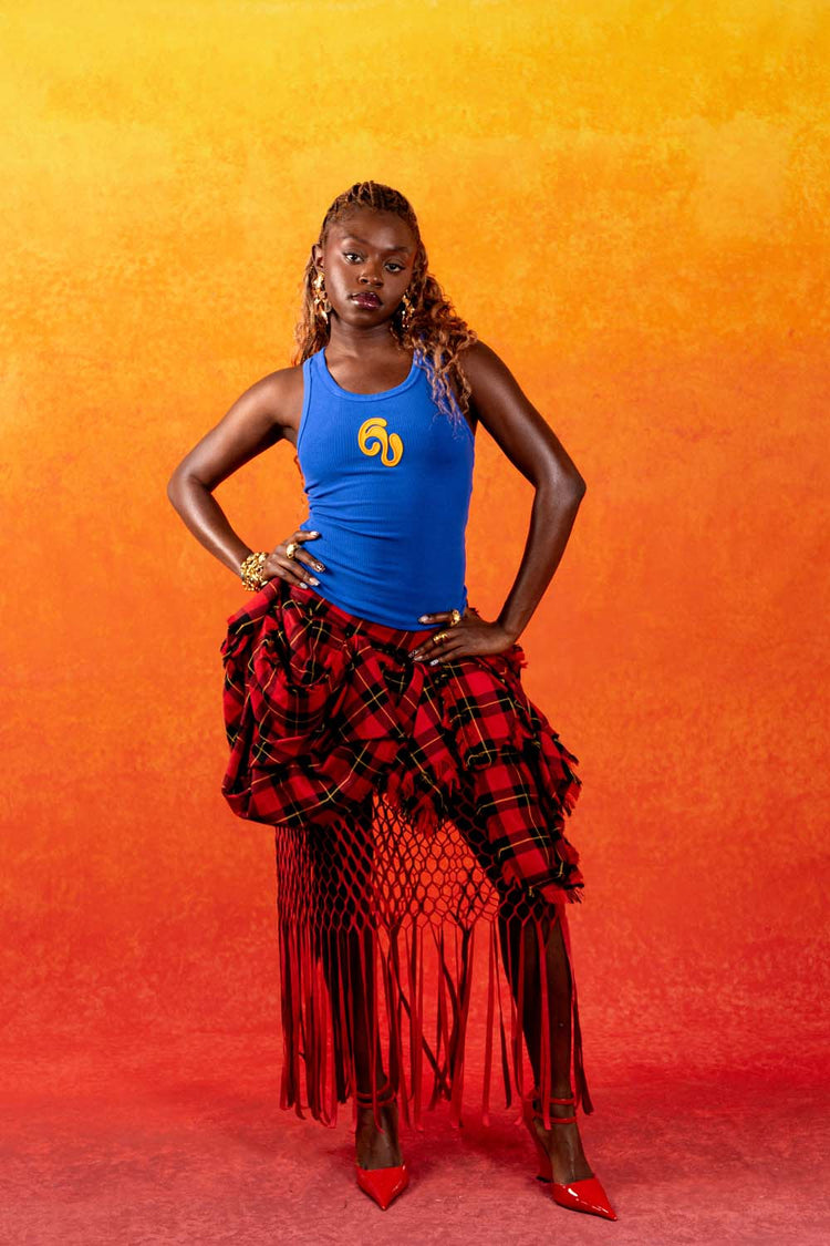 Nao Cotton Logo Embroidered Racer Back Vest Top - Cobalt