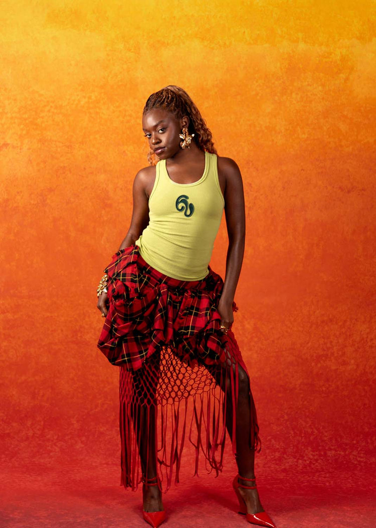 Nao Cotton Logo Embroidered Racer Back Vest Top -  Matcha