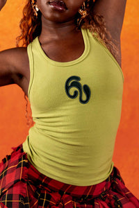 Nao Cotton Logo Embroidered Racer Back Vest Top -  Matcha