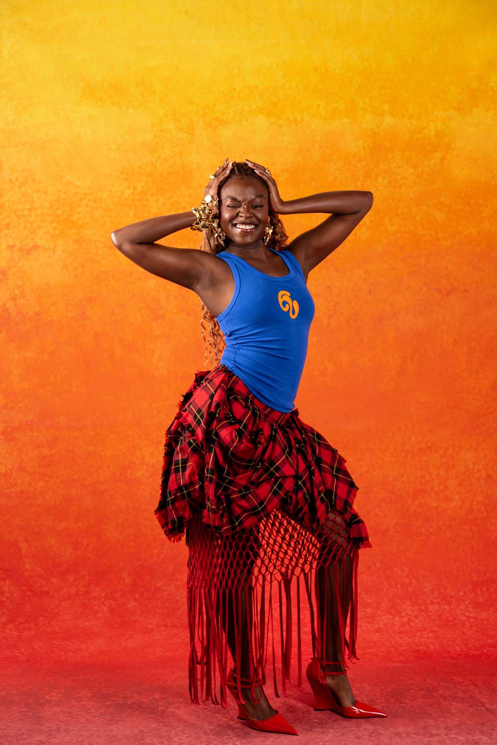 Nao Cotton Logo Embroidered Racer Back Vest Top - Cobalt