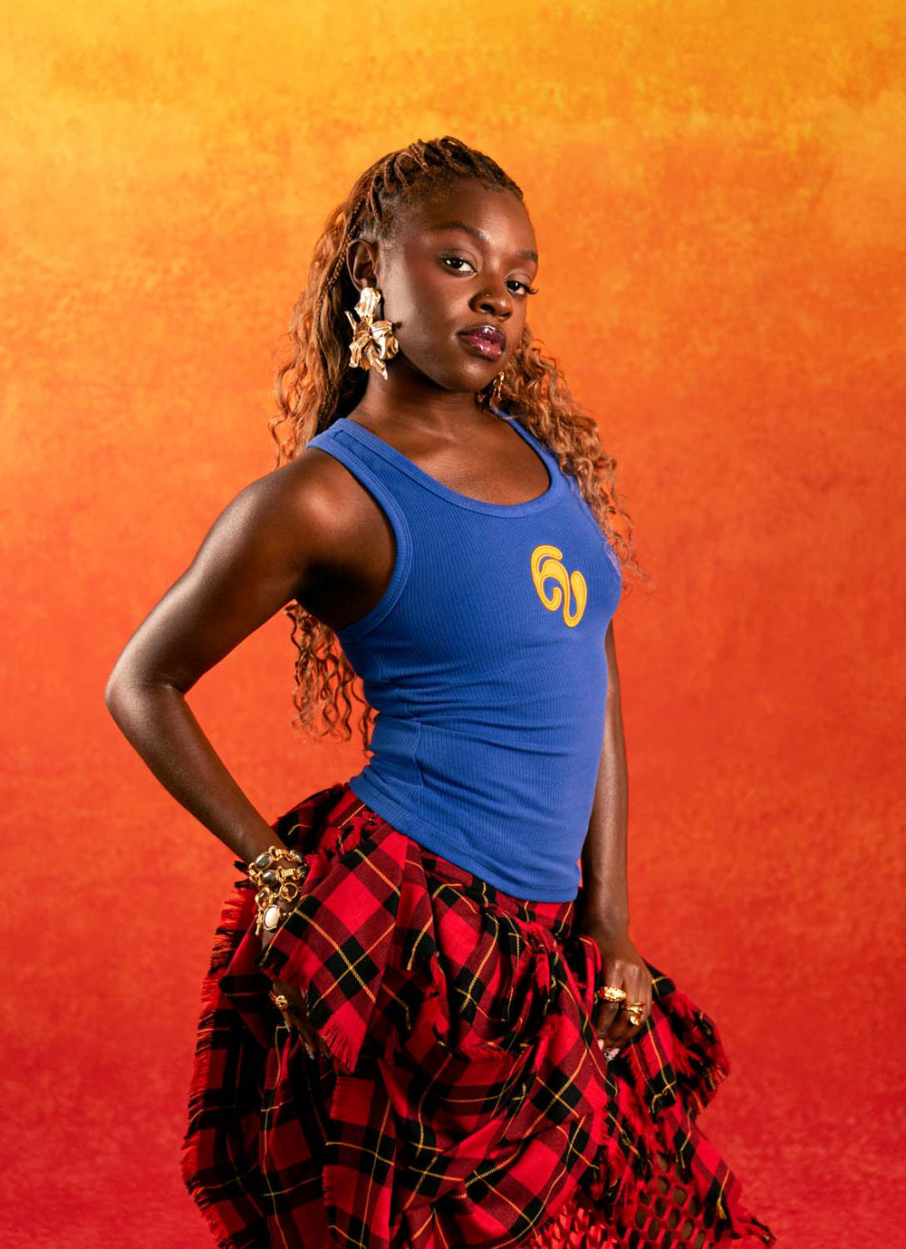 Nao Cotton Logo Embroidered Racer Back Vest Top - Cobalt