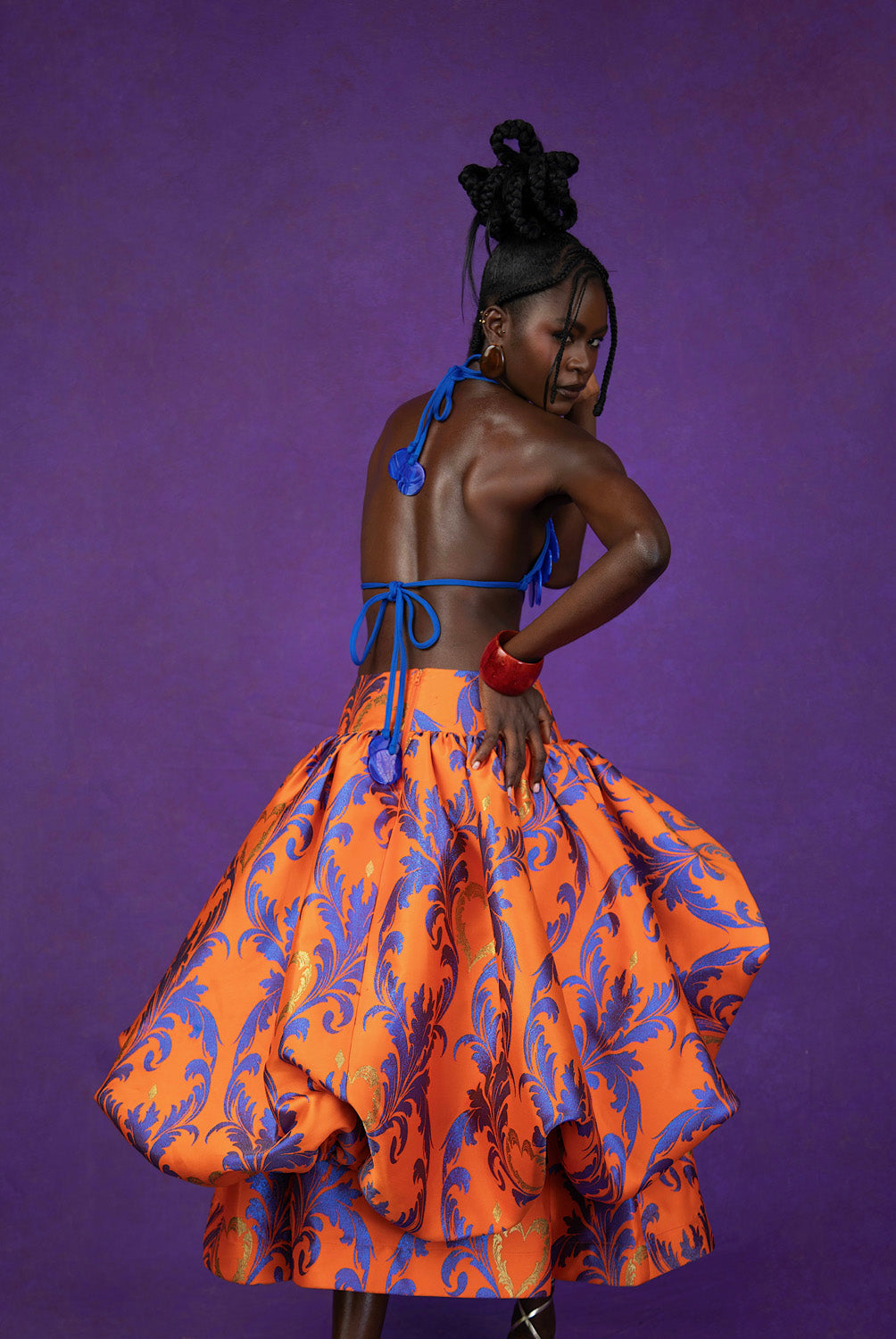 Adeola Printed Brocade Bubble  Skirt - Orange