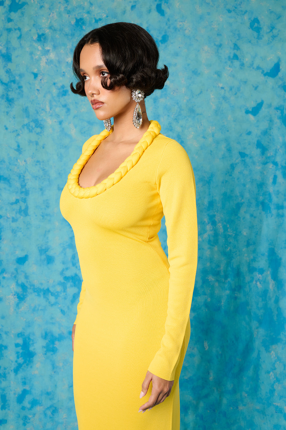 Imade Knitted Long Sleeve Braid Dress - Yellow