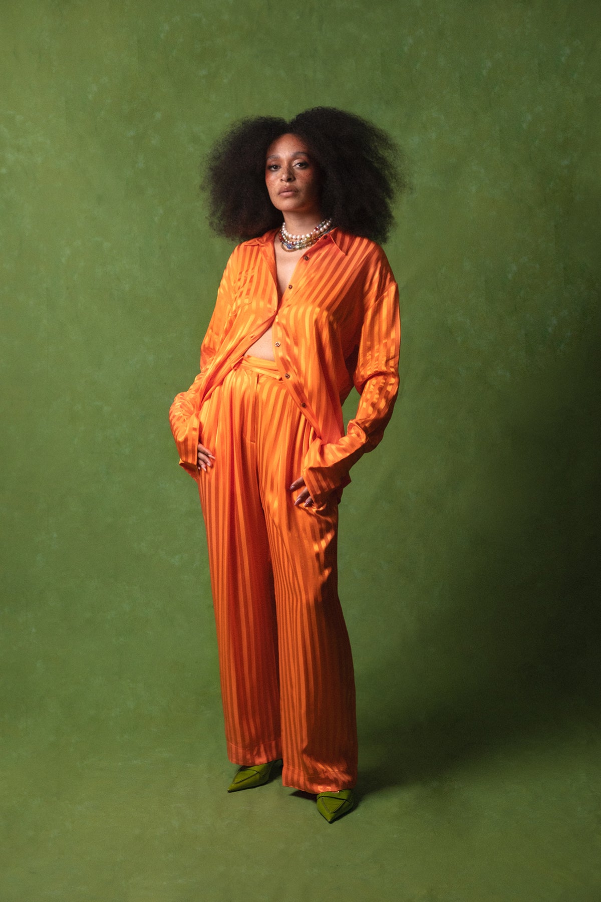 Renua Striped Silky Trousers - Orange