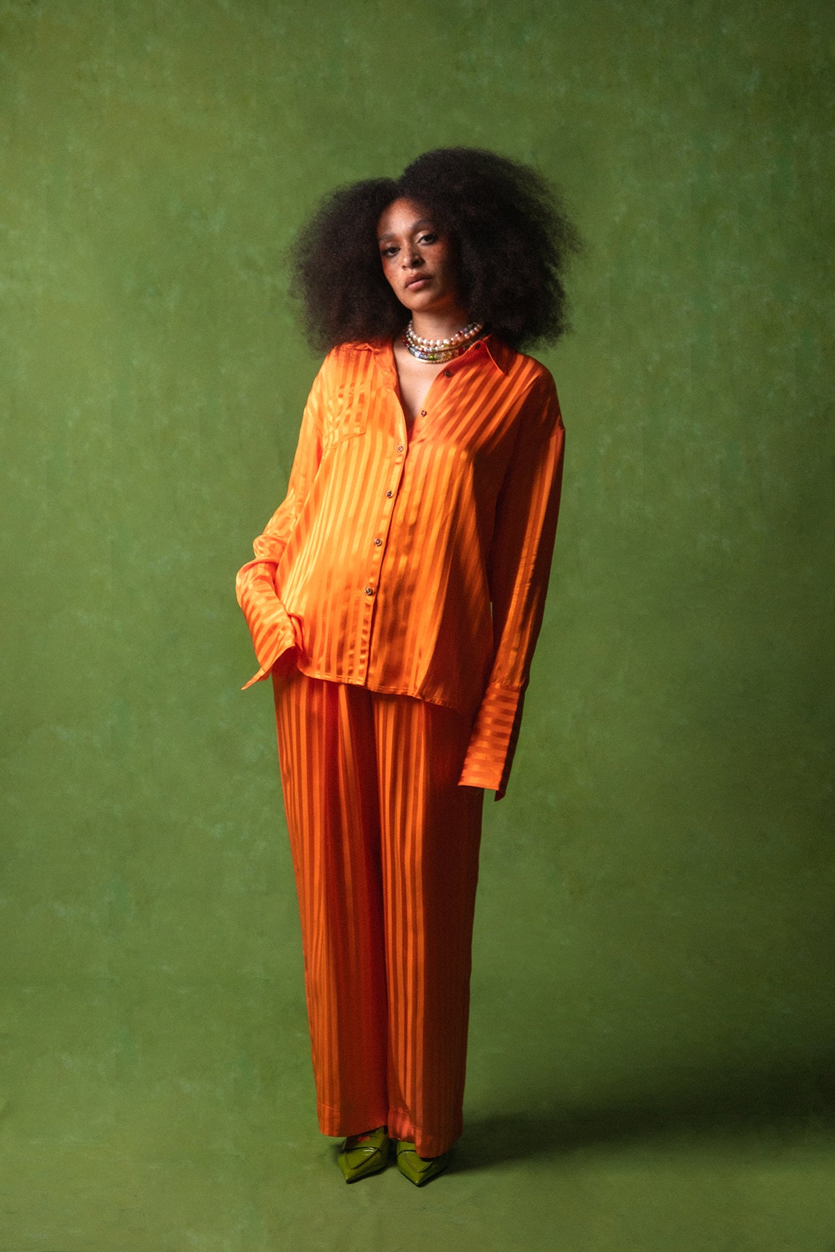 Renua Striped Silky Shirt - Orange
