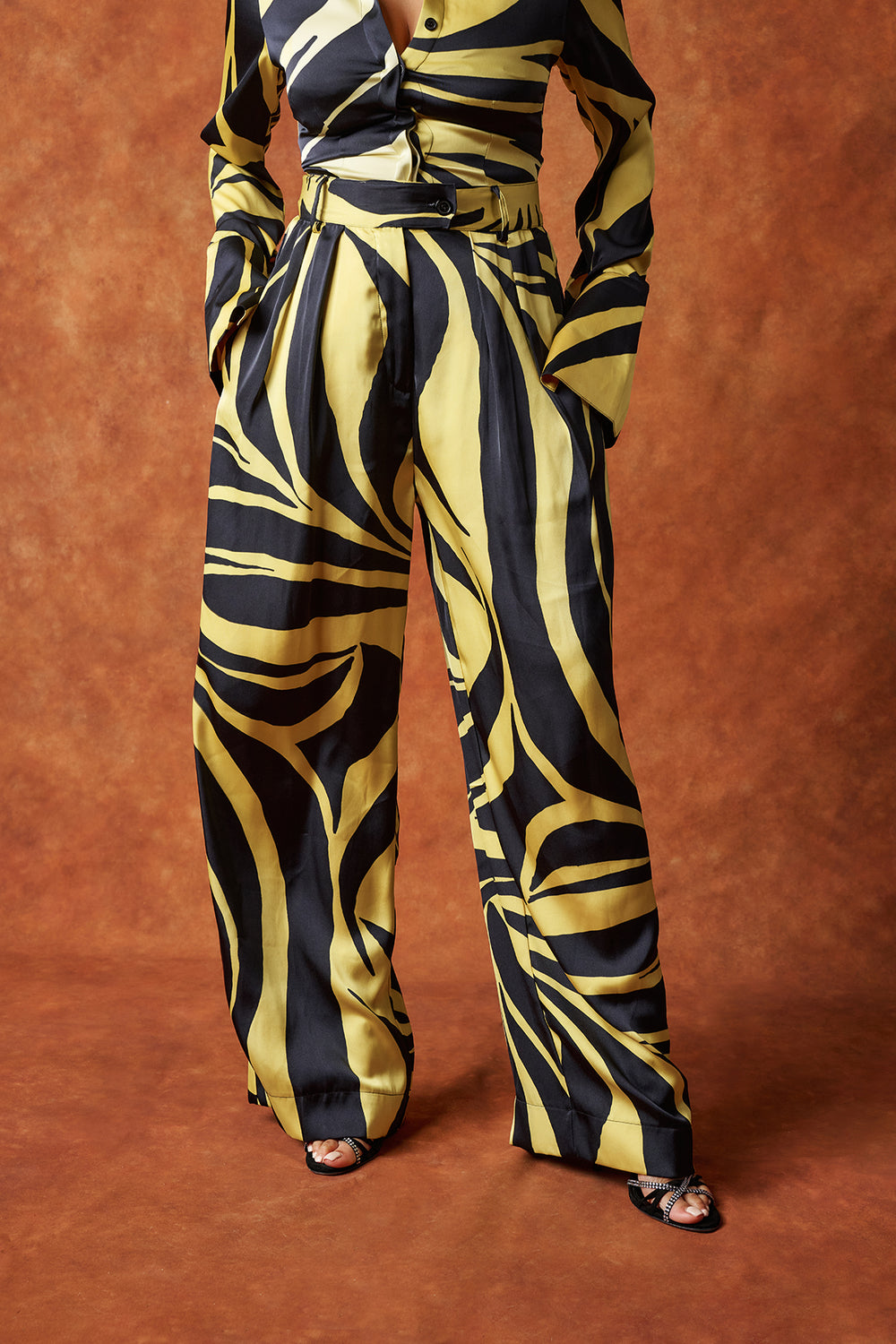 Azeezat Wide Leg Silky Zebra Print Trousers