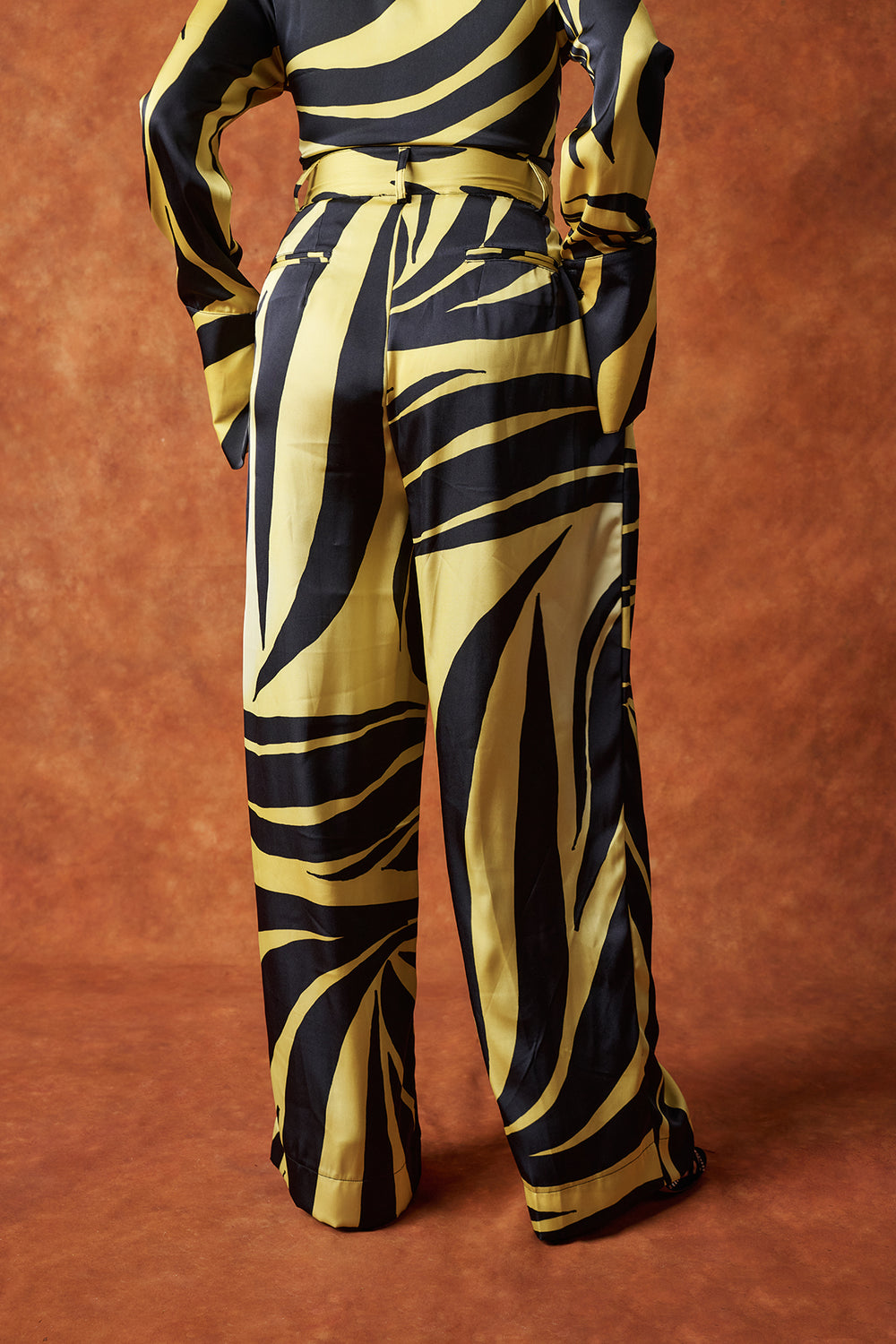 Azeezat Wide Leg Silky Zebra Print Trousers