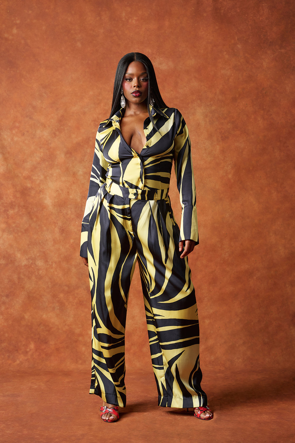 Azeezat Wide Leg Silky Zebra Print Trousers