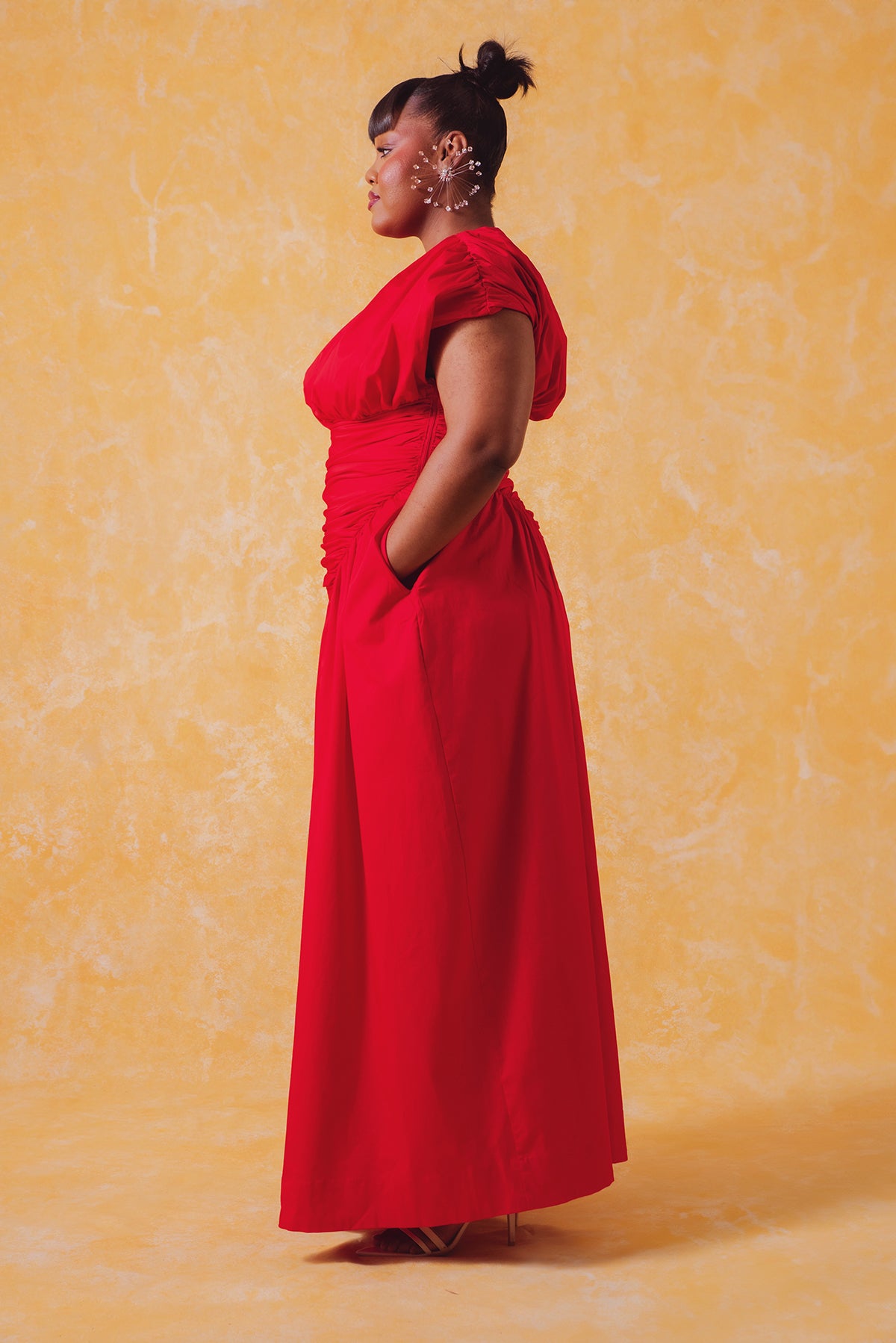 Adesuwa Ruched Cotton Long Dress - Red