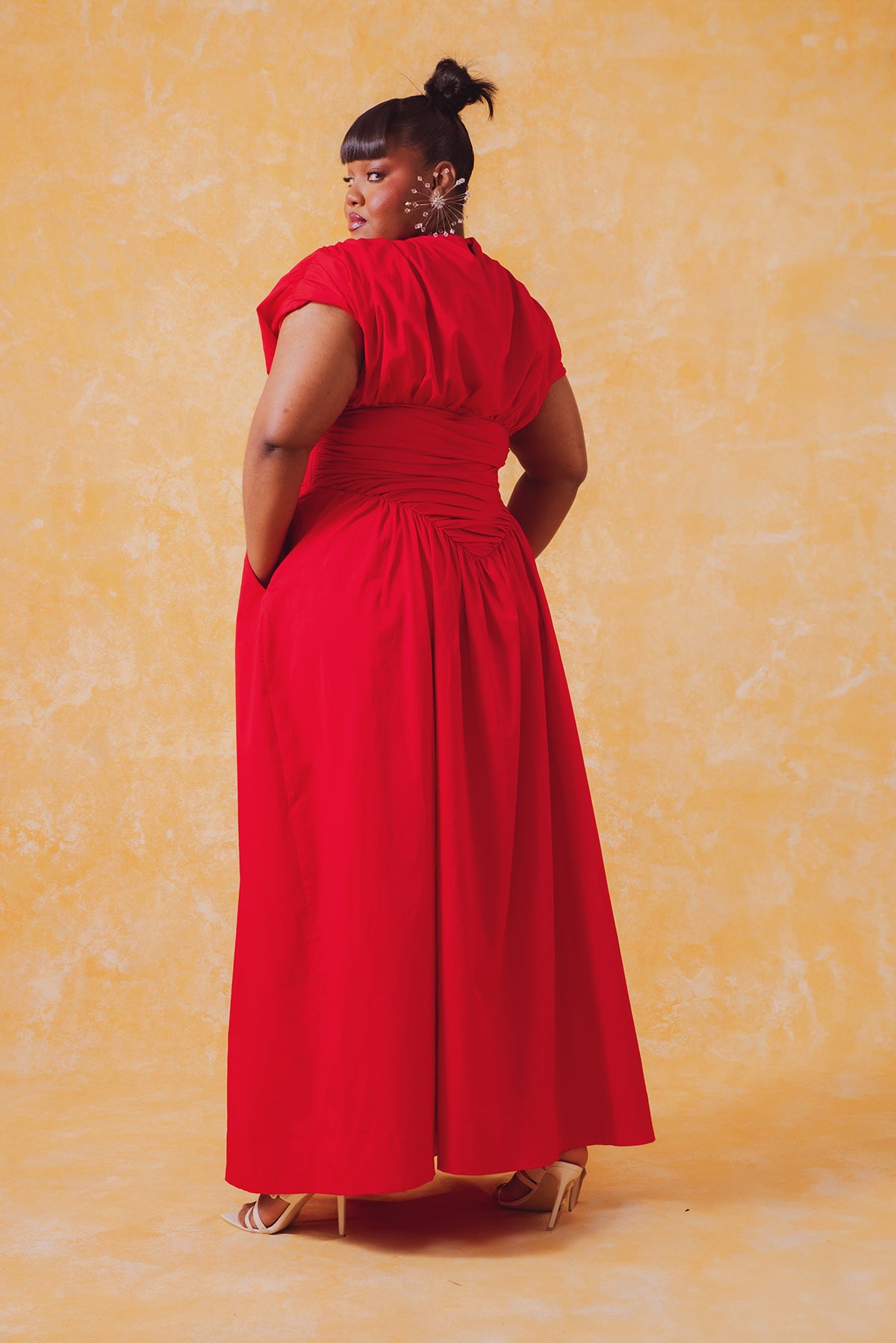 Adesuwa Ruched Cotton Long Dress - Red