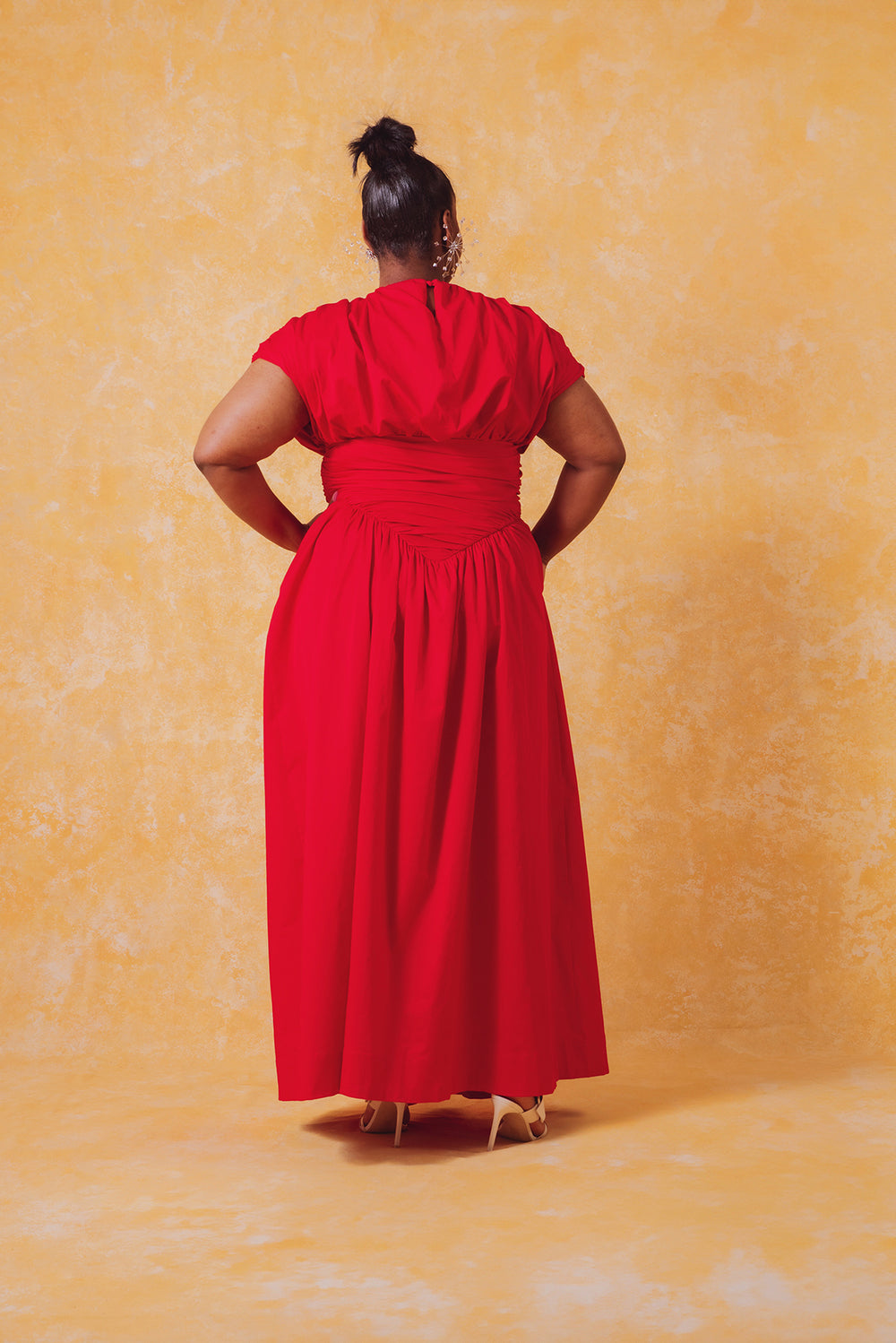 Adesuwa Ruched Cotton Long Dress - Red