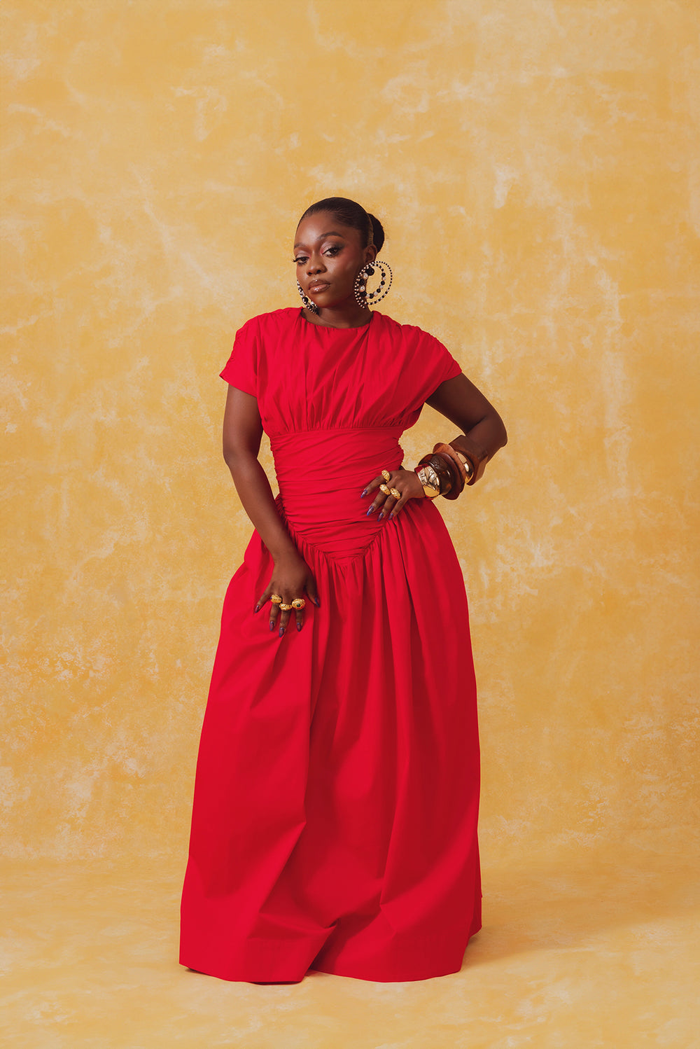 Adesuwa Ruched Cotton Long Dress - Red