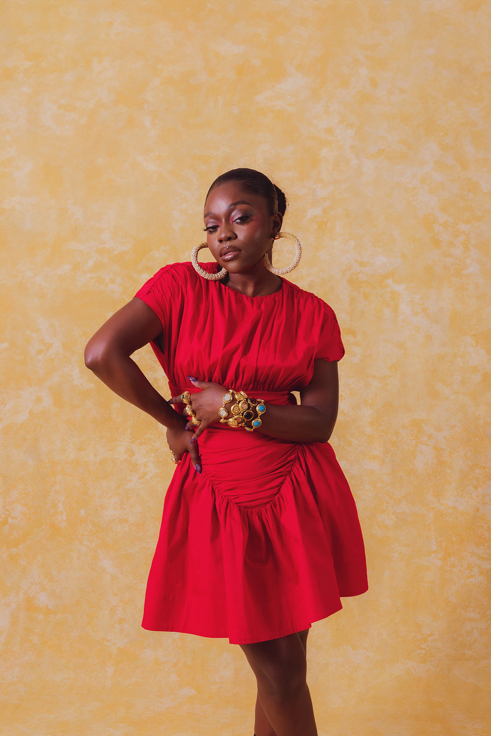 Adesuwa Ruched Cotton Mini Dress - Red