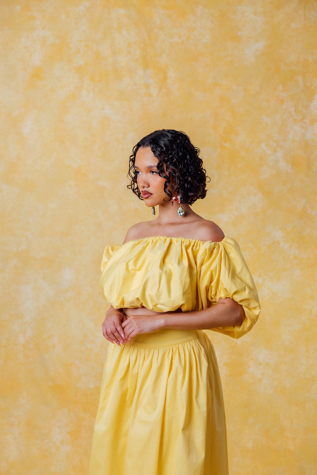 Amaya Cotton Gathered Maxi Skirt - Yellow