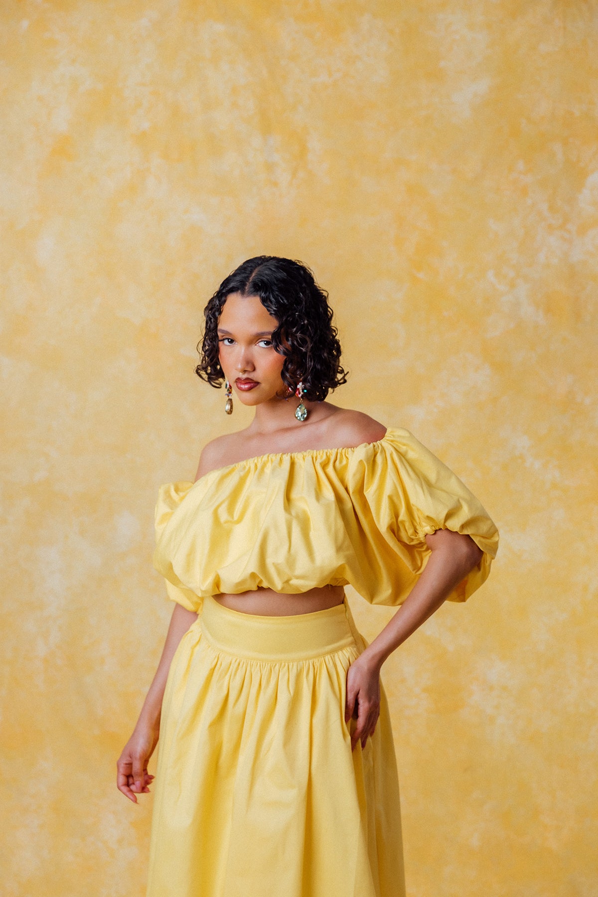 Amaya Cotton Gathered Maxi Skirt - Yellow