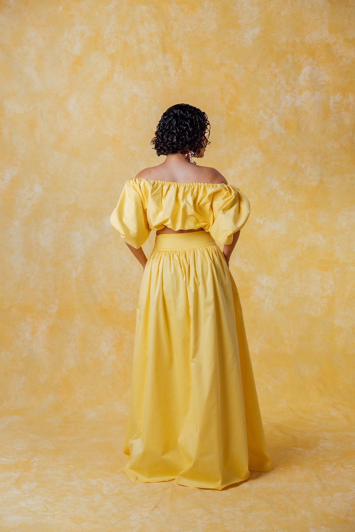 Amaya Cotton Gathered Maxi Skirt - Yellow