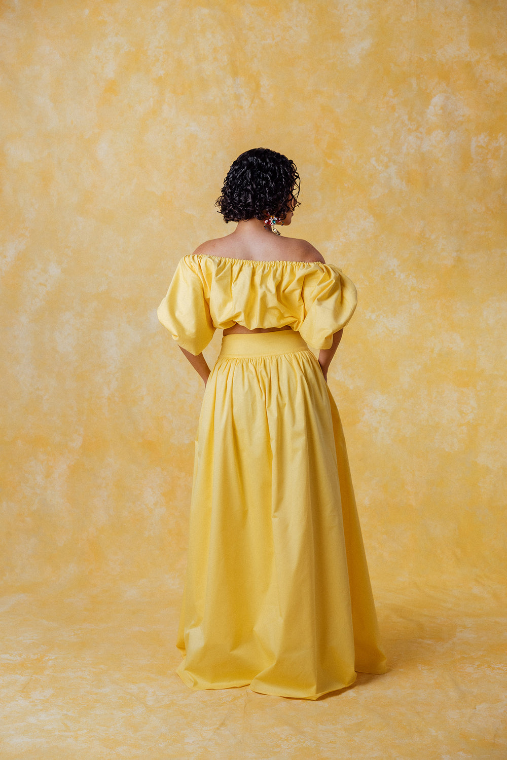 Amaya Puff Gathered Cropped Cotton Top - Yellow