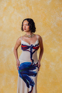 Lilla Cowl Neck Backless Silky Printed Dress