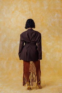 Yumi Faux Suede Laser Cut Skirt - Brown