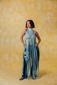 Yumi Faux Suede Laser Cut Top - Baby Blue