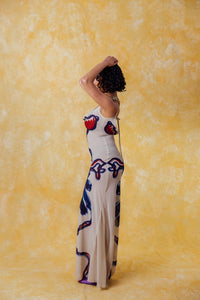 Lilla Cowl Neck Backless Silky Printed Dress