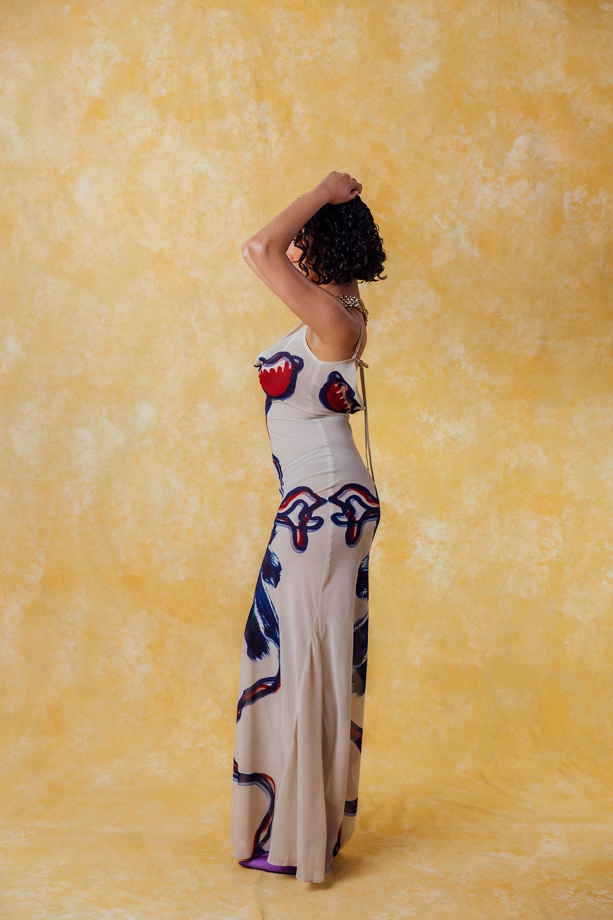 Lilla Cowl Neck Backless Silky Printed Dress