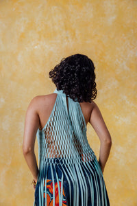 Yumi Faux Suede Laser Cut Top - Baby Blue